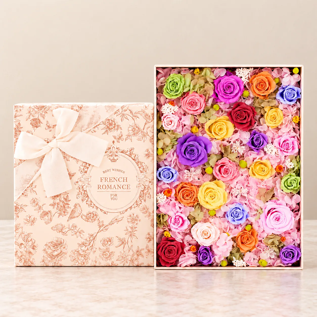 French Romance Rainbow Flower Box — preserved flowers