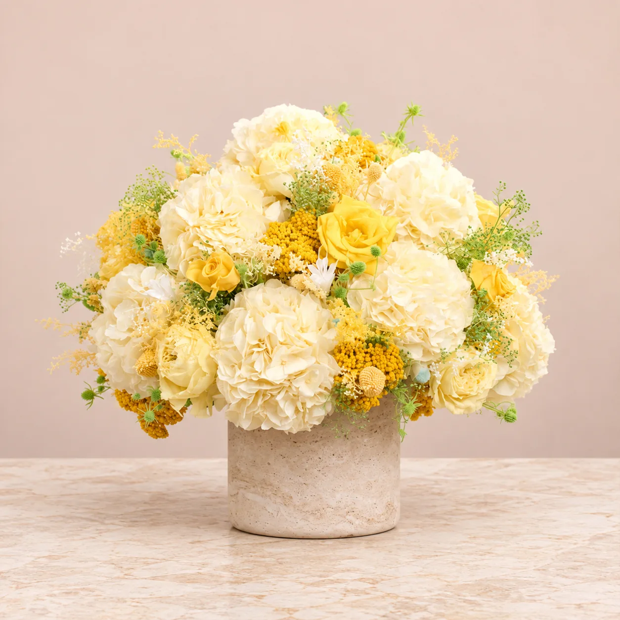 Golden Hydrangea Marble Arrangement