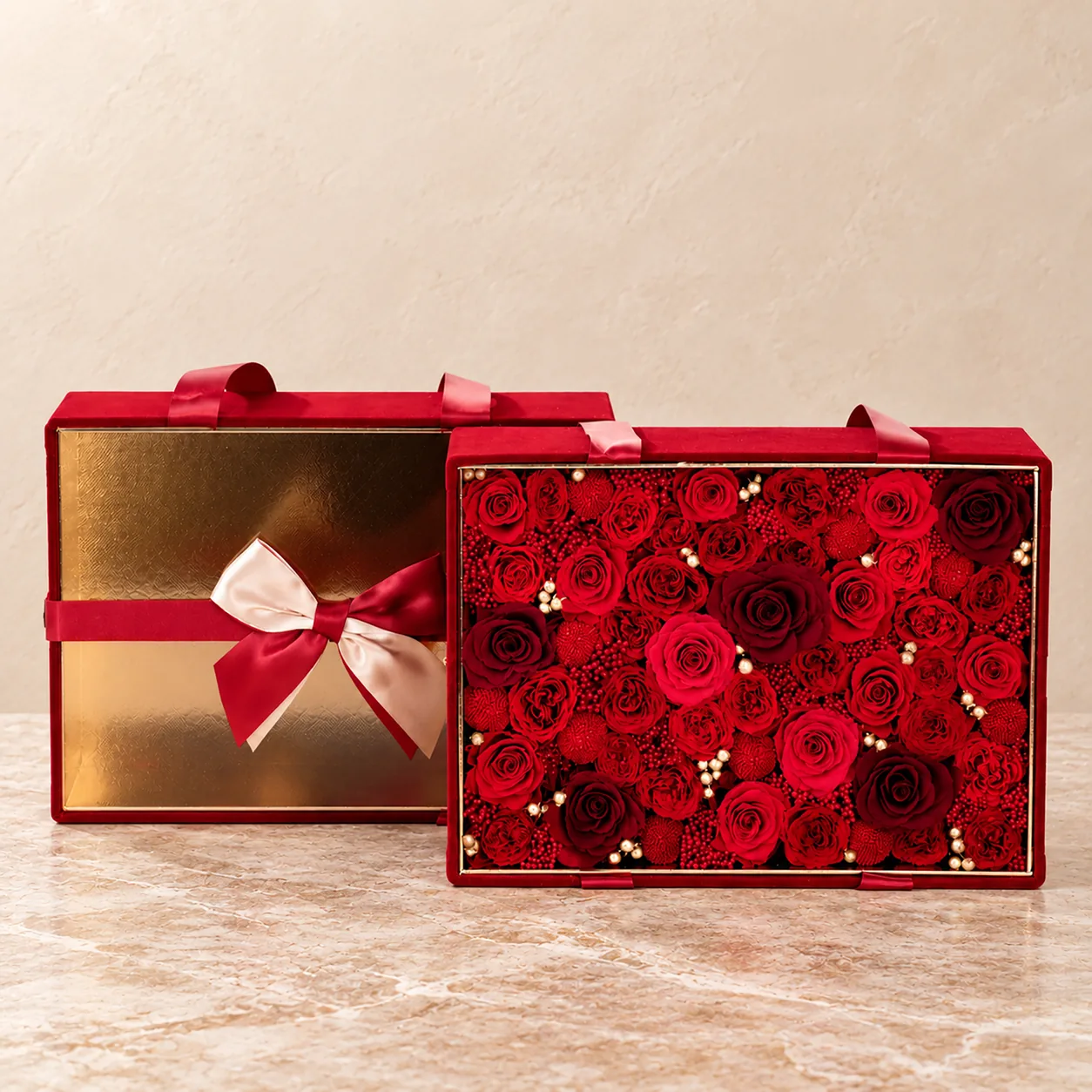 Grand Red Velvet Flower Box — preserved flowers