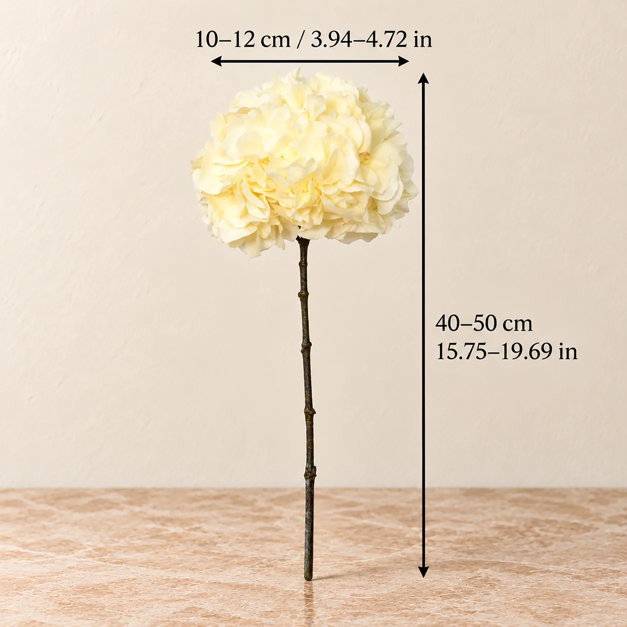 Ivory Cream Hydrangea Stems size chart