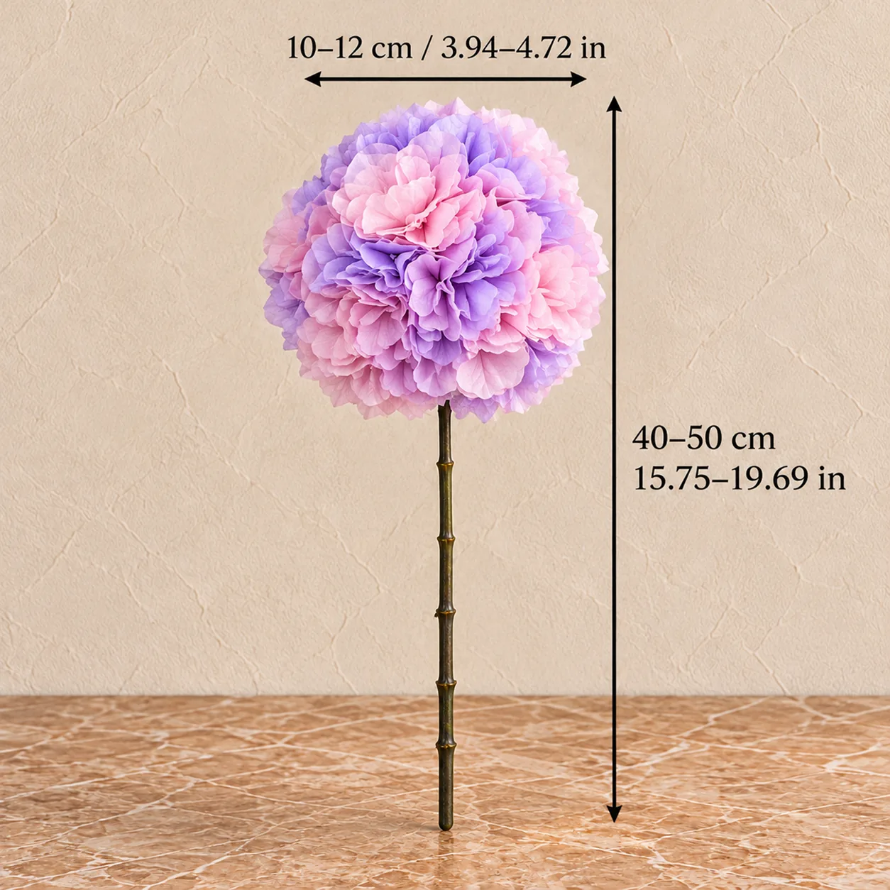Lavender Pink Hydrangea Stems size chart