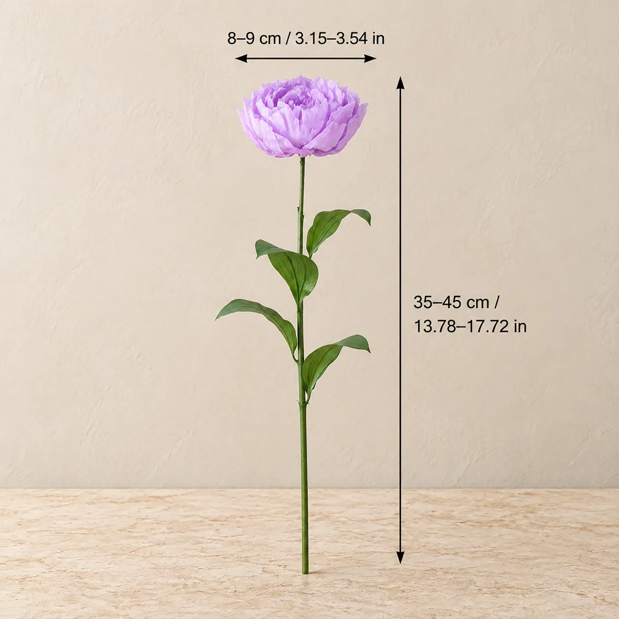 Lilac Peony Stems size chart