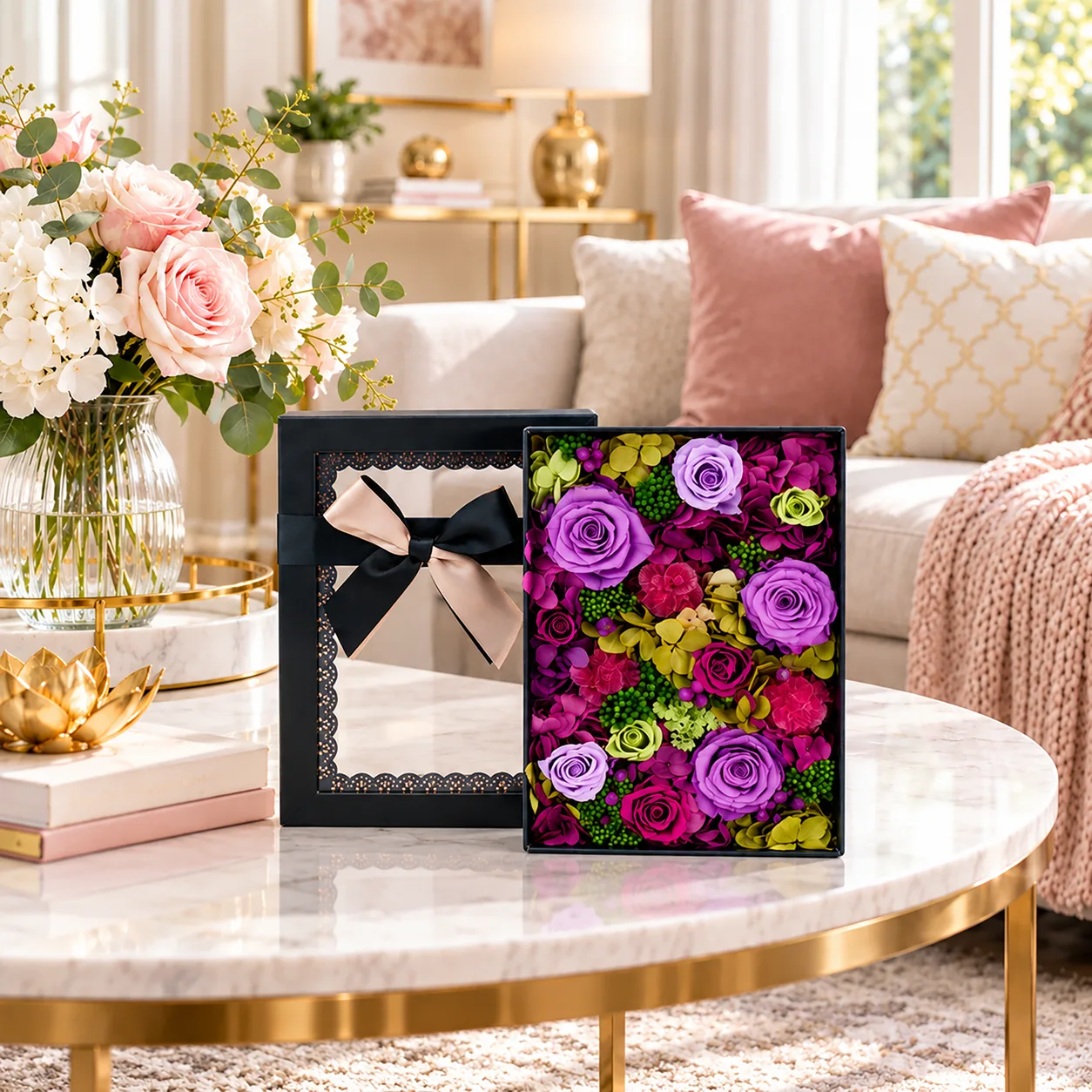 Midnight Violet Flower Box on a desk