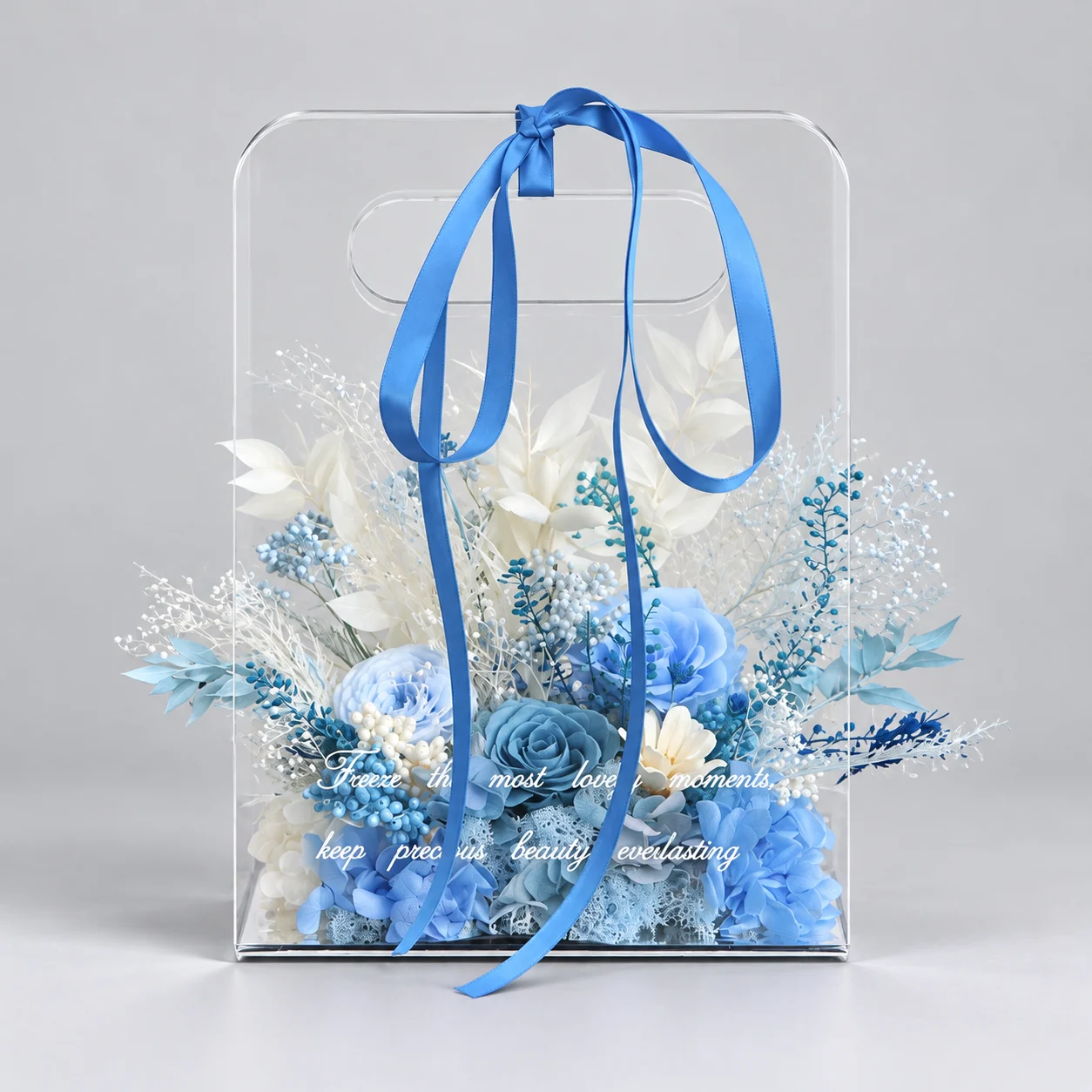 Ocean Blue Acrylic Tote Flower Box — preserved flowers
