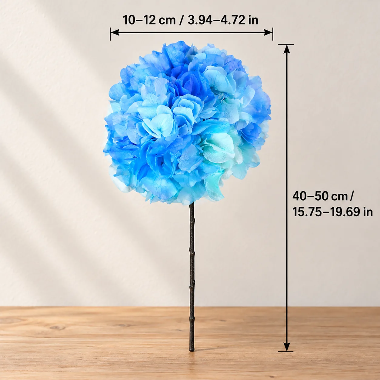 Ocean Blue Hydrangea Stems size chart