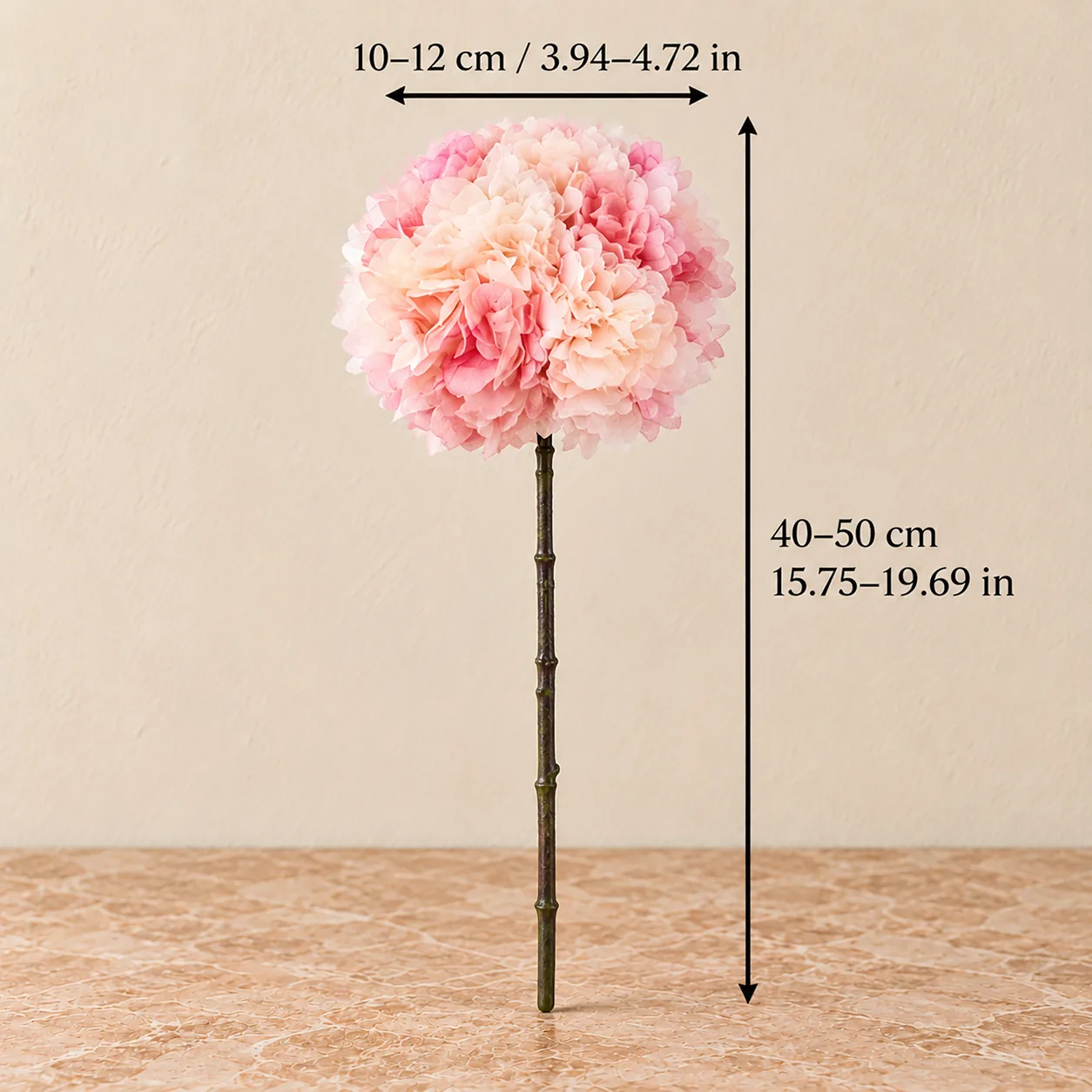 Peach Blush Hydrangea Stems size chart