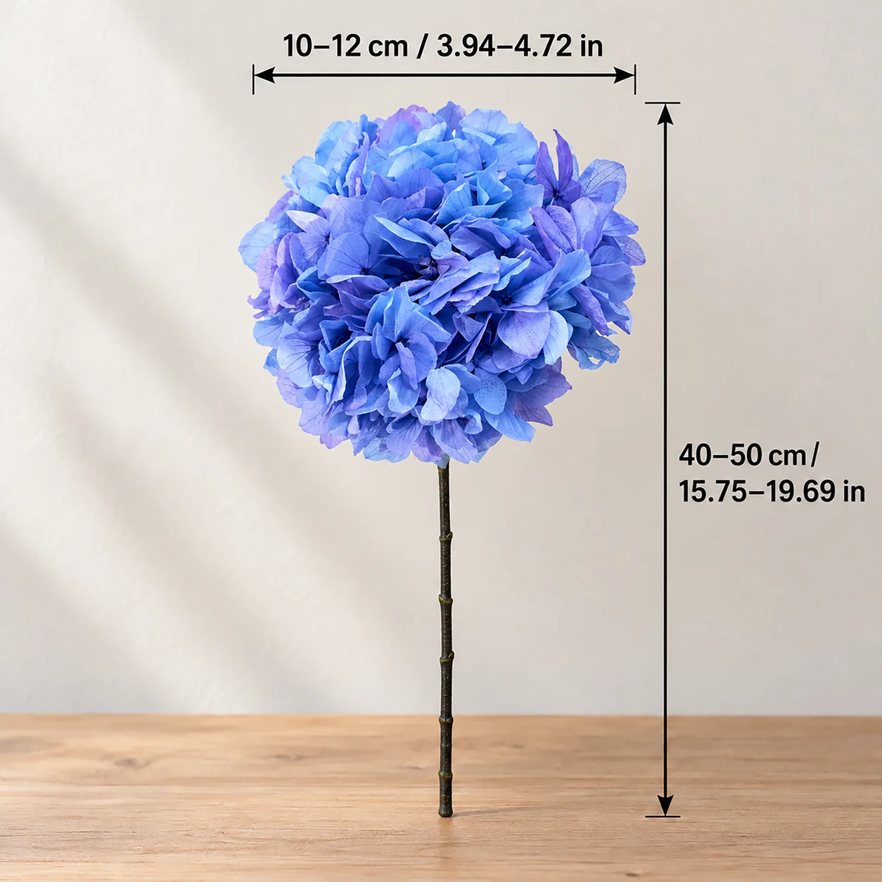 Periwinkle Hydrangea Stems size chart