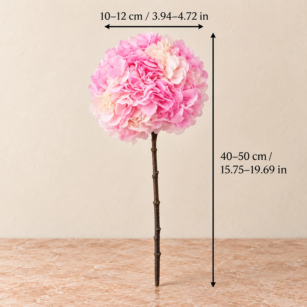 Pink Cloud Hydrangea Stems size chart