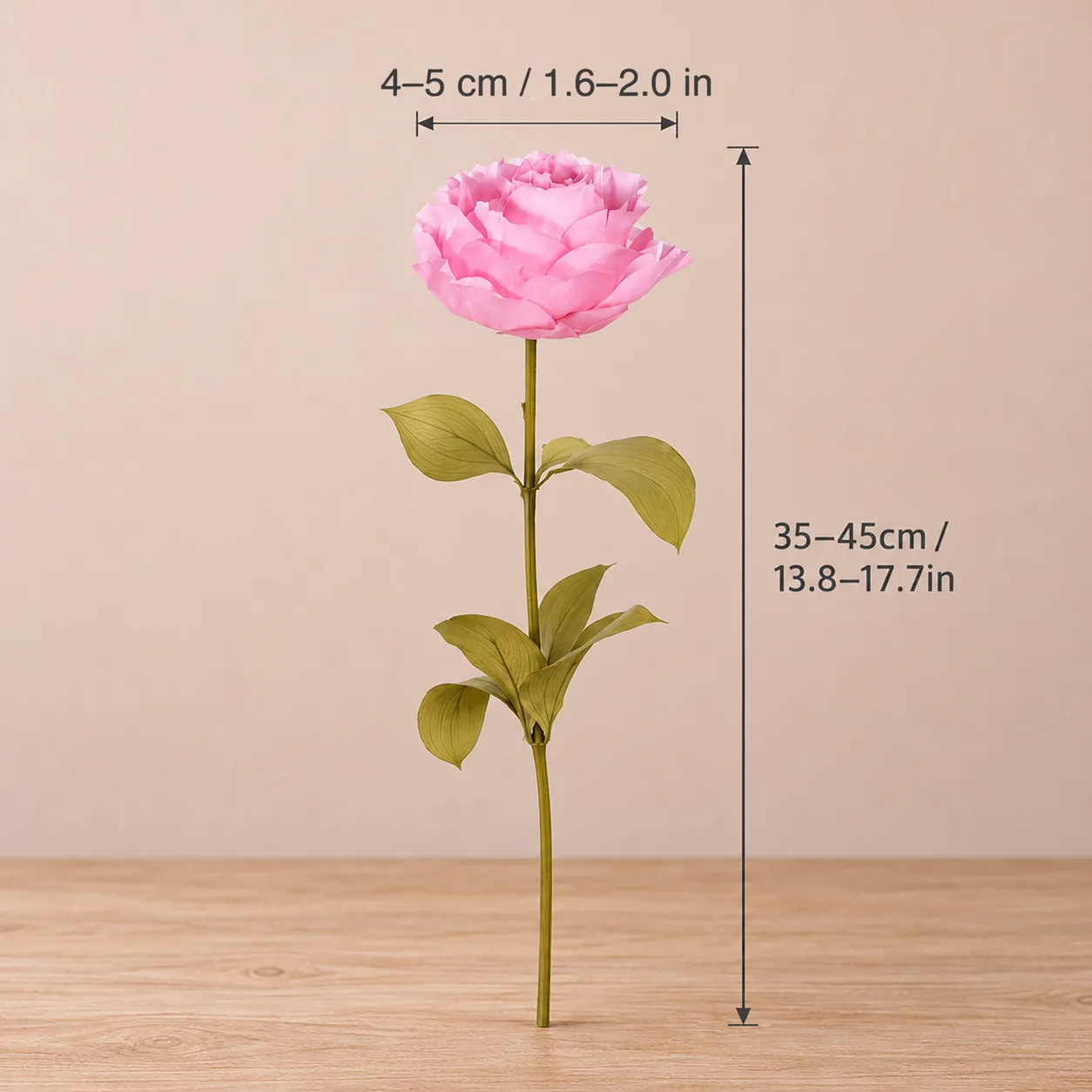 Pink Garden Rose Stems size chart