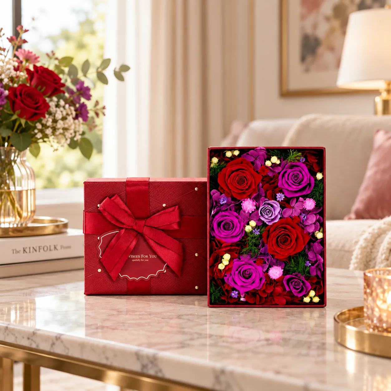 Ruby Red Flower Box on a desk