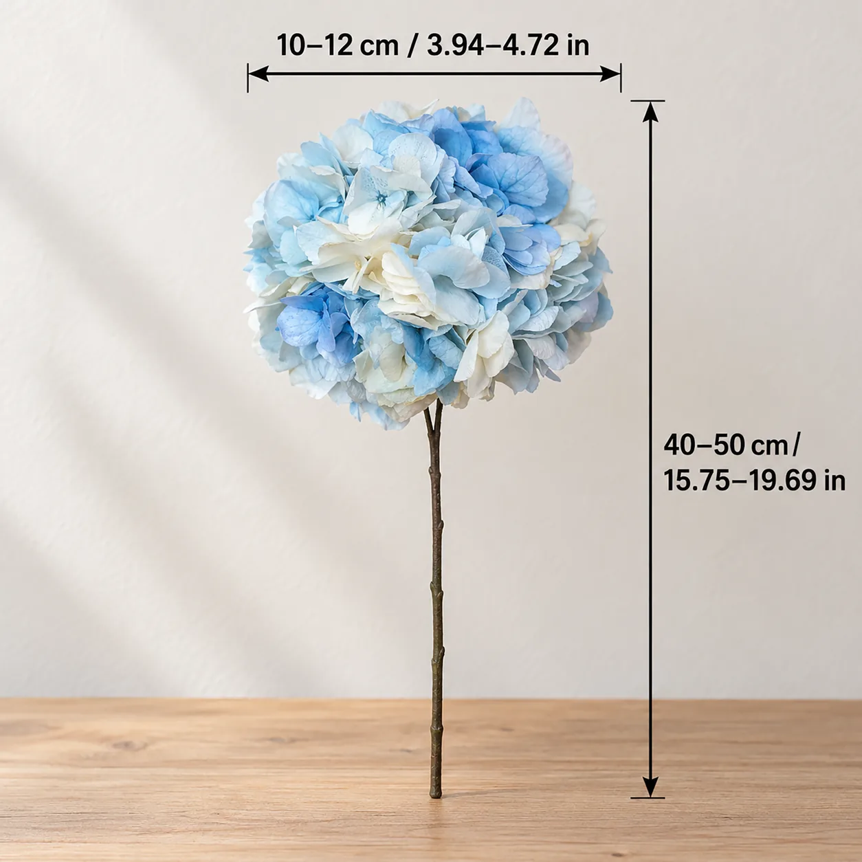 Sky Blue Hydrangea Stems size chart