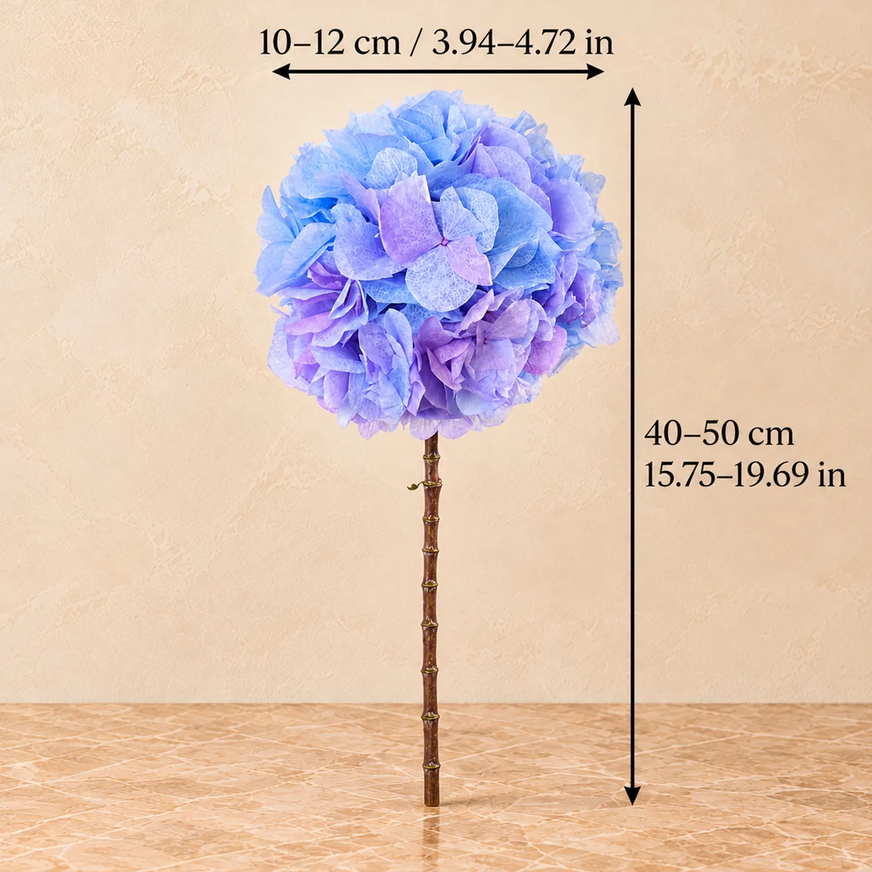 Twilight Blue Hydrangea Stems size chart