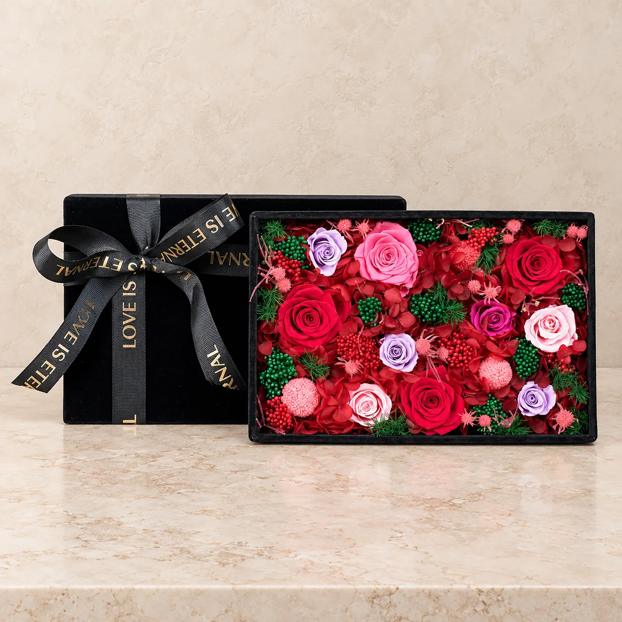 Velvet Crimson Flower Box — preserved flowers