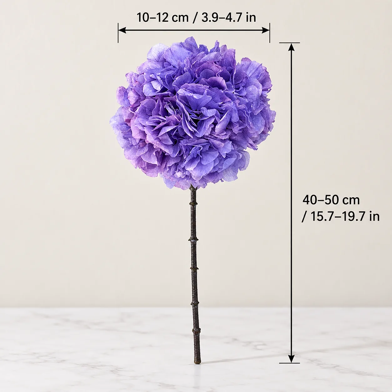Violet Hydrangea Stems size chart