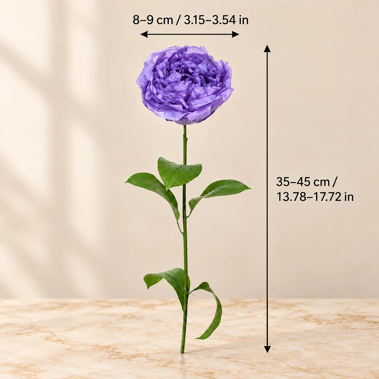 Violet Peony Stems size chart