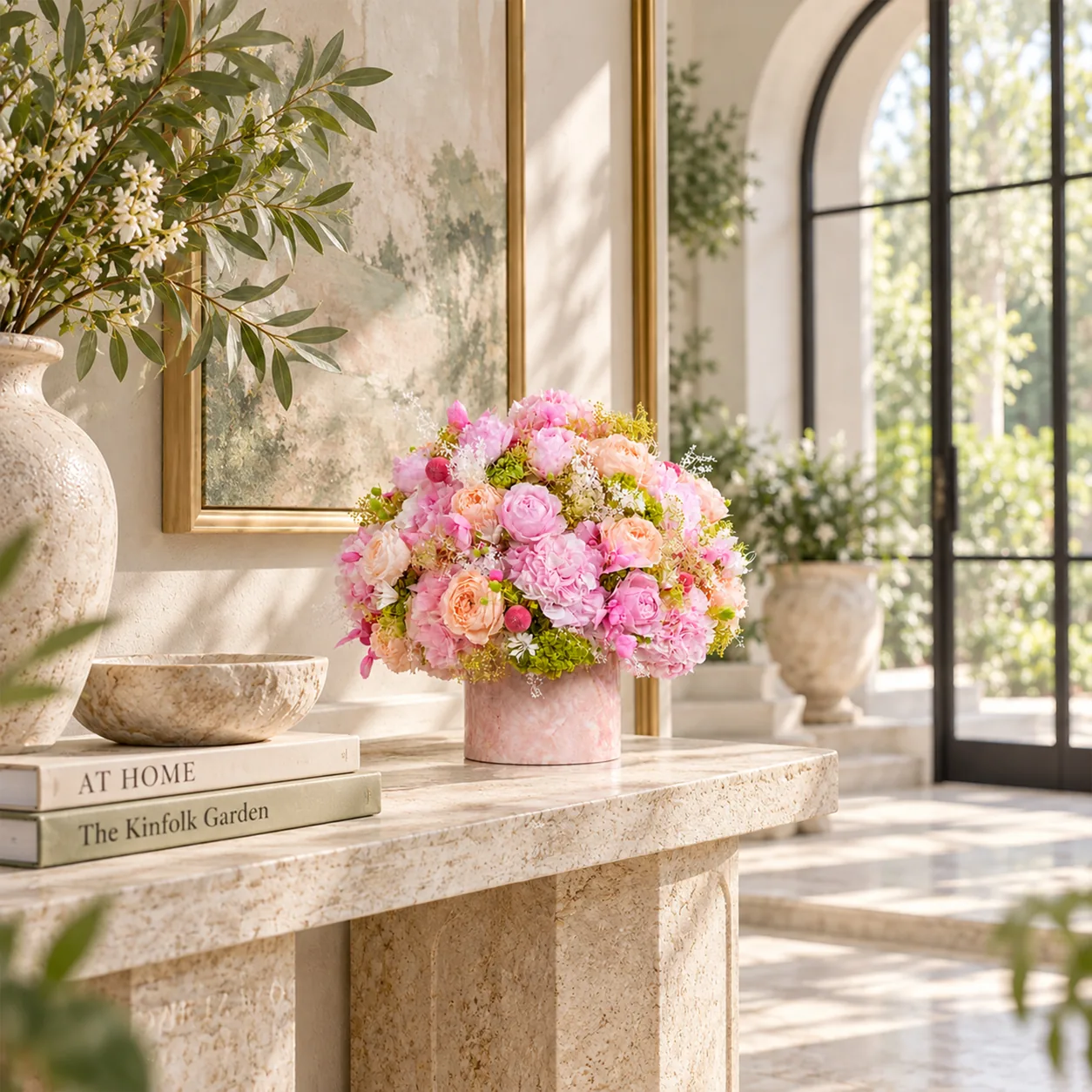 Blush Garden Marble Arrangement on a dining table