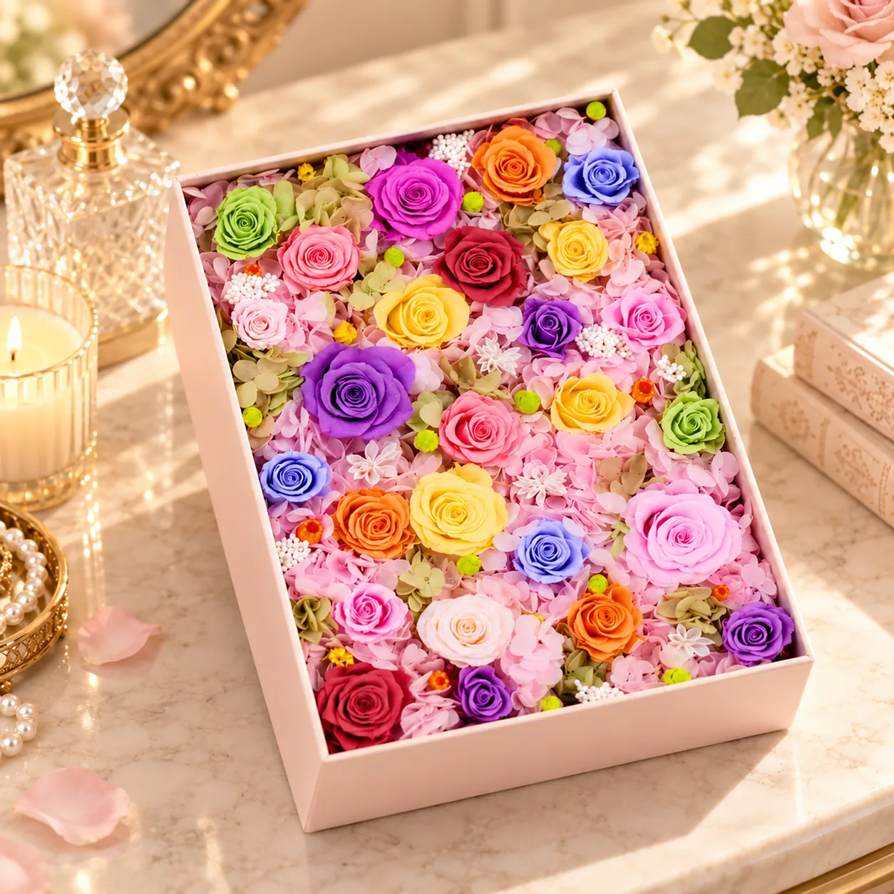 French Romance Rainbow Flower Box on a desk