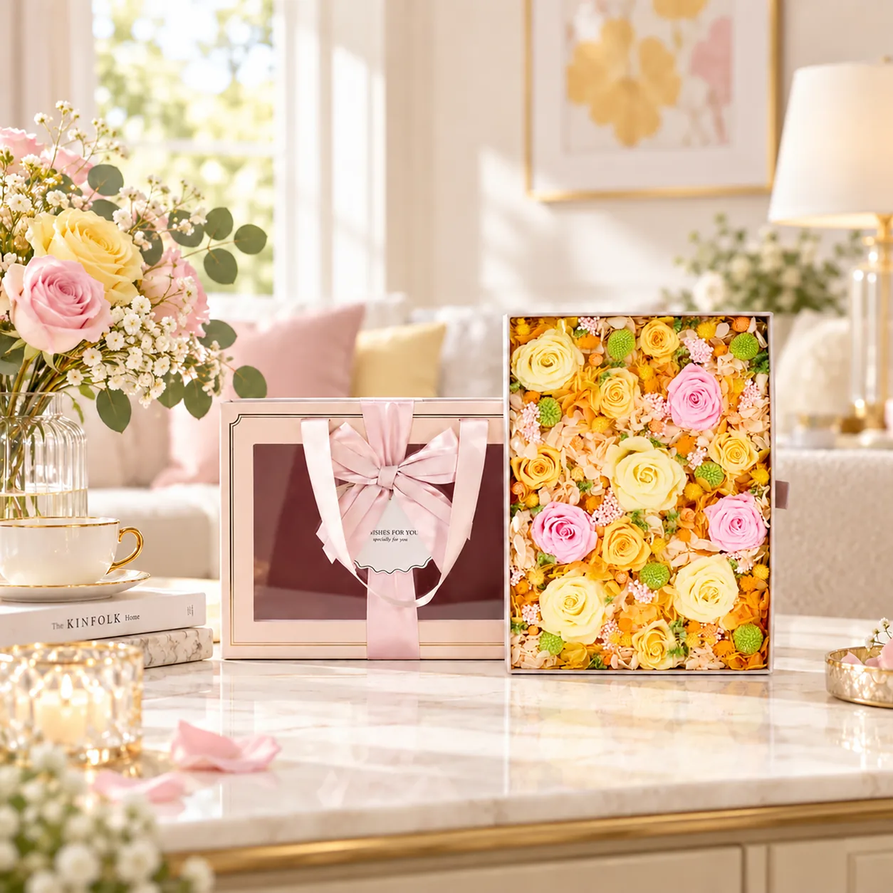 Lemon Sorbet Flower Box on a desk