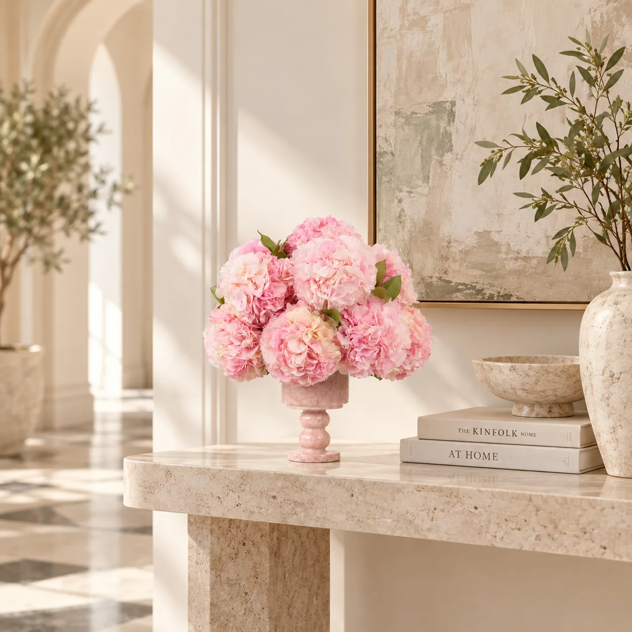 Pink Hydrangea Marble Arrangement on a dining table