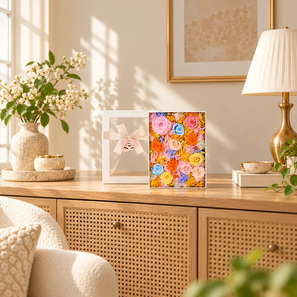 Rainbow Sherbet Flower Box on a desk