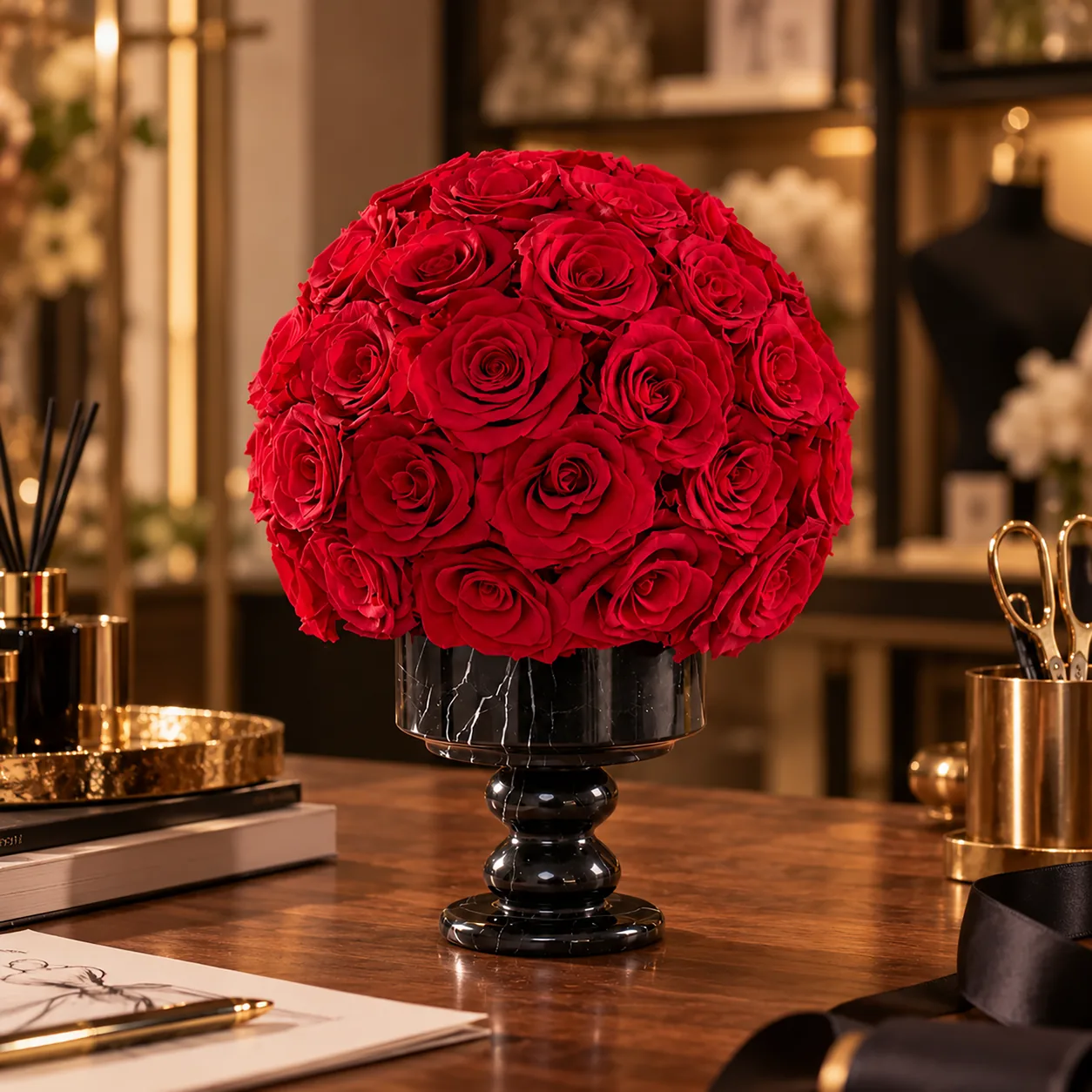 Ruby Rose Dome on a console table