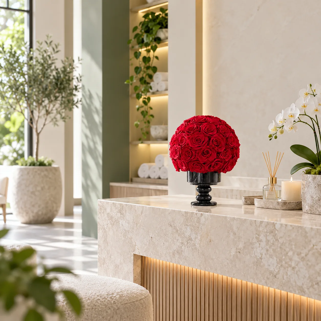 Ruby Rose Dome on a console table