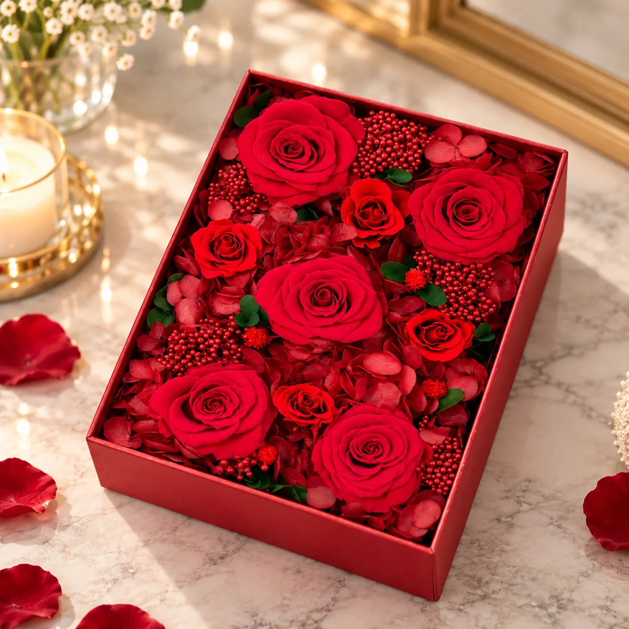 Scarlet Rose Flower Box on a desk