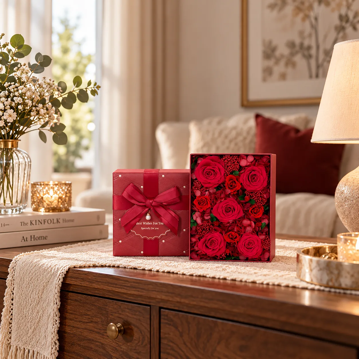 Scarlet Rose Flower Box on a desk
