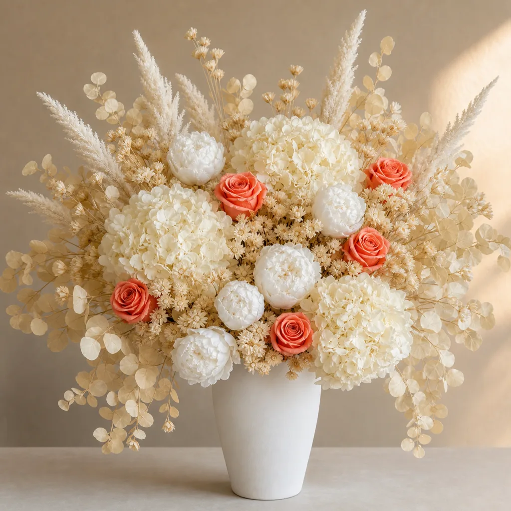 Peony White Console Arrangement